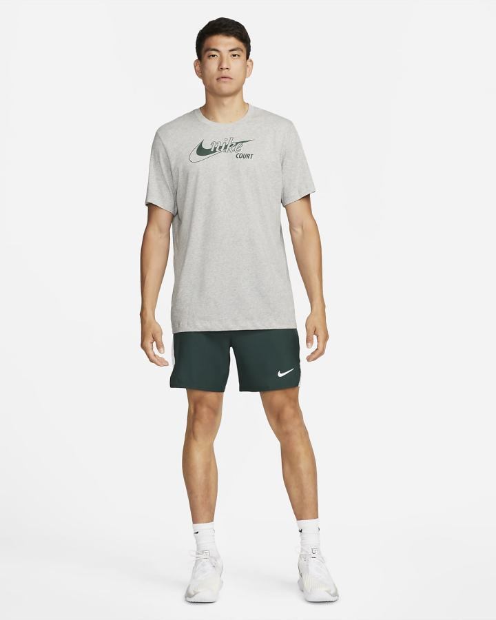 Camiseta Nike Court Dri-FIT Swoosh Tennis Hombre Gris Oscuro Verde | QJTIO-6578
