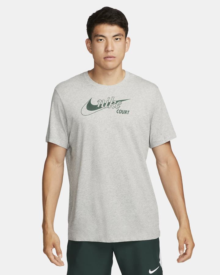 Camiseta Nike Court Dri-FIT Swoosh Tennis Hombre Gris Oscuro Verde | QJTIO-6578