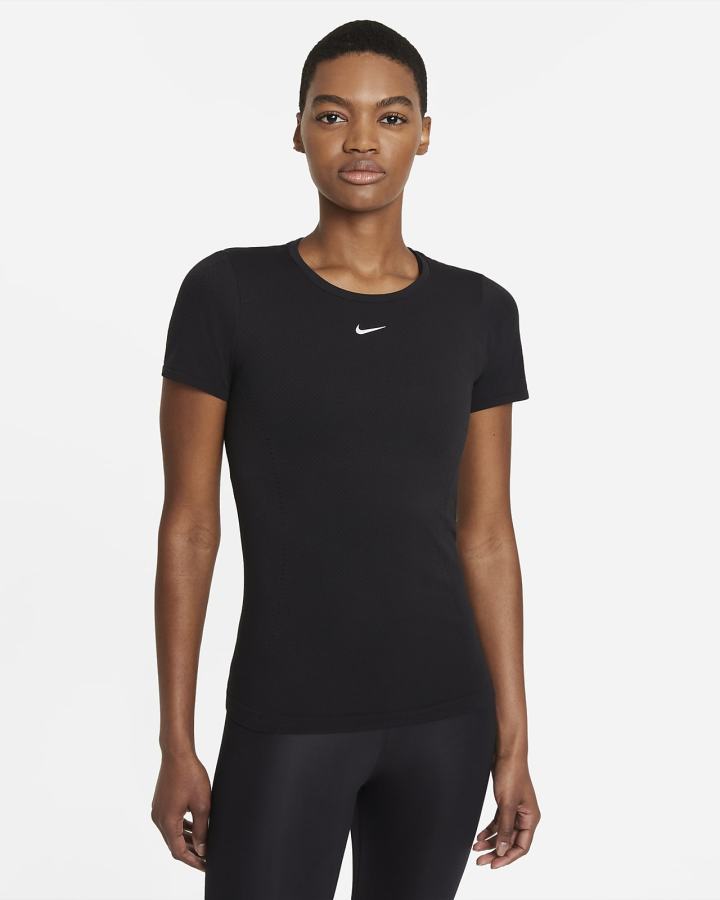 Camiseta Nike Dri-FIT ADV Aura Slim-Fit Short-Sleeve Top Mujer Negras | SUVQZ-0798