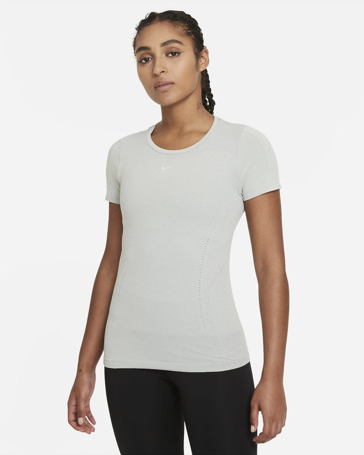 Camiseta Nike Dri-FIT ADV Aura Slim-Fit Short-Sleeve Top Mujer Gris | YTAXS-9501
