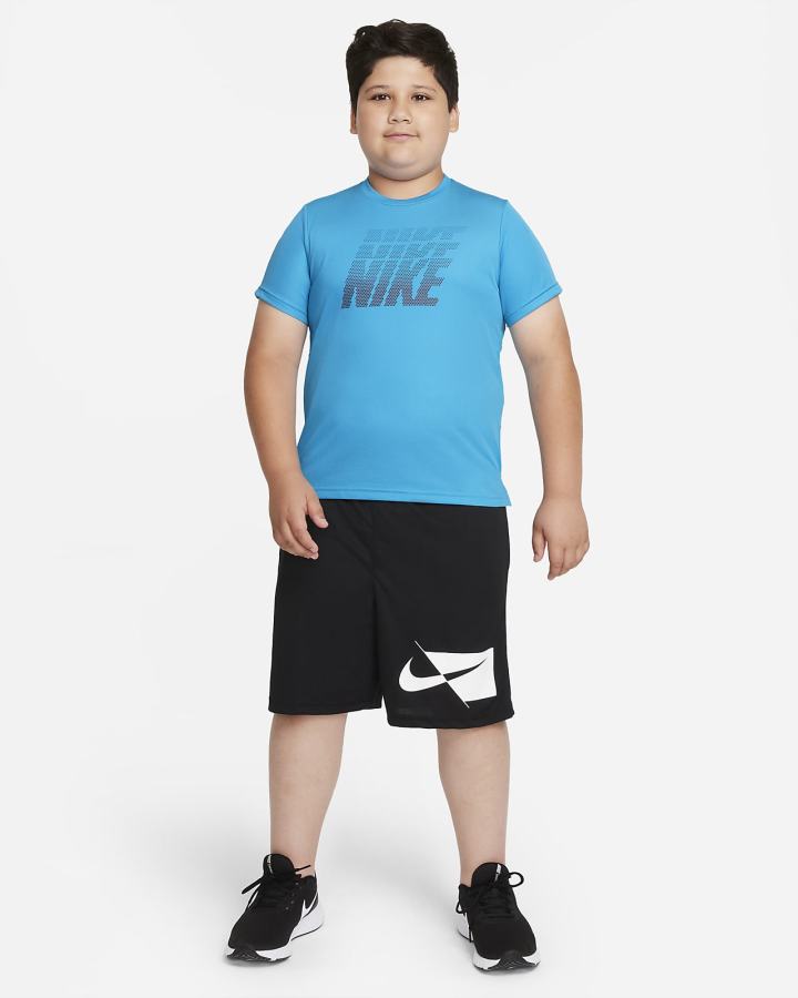Camiseta Nike Dri-FIT Breathe Kids Estampadas Short-Sleeve Top (Extended Size) Niño Azul Real Azules Marrones | GFIOT-8924