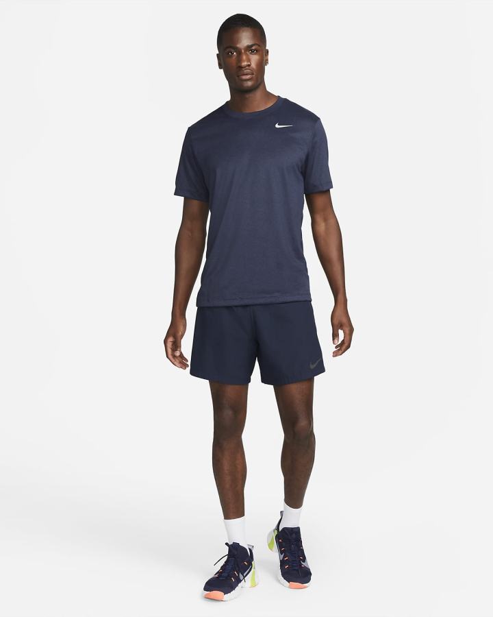 Camiseta Nike Dri-FIT Fitness Hombre Obsidian Oscuro Azul Marino Plateadas | FYDWJ-0759
