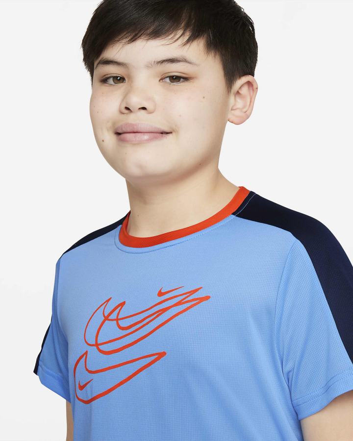 Camiseta Nike Dri-FIT Kids Training Top (Extended Size) Niño Azules Azul Marino Naranjas | TPOFA-0523