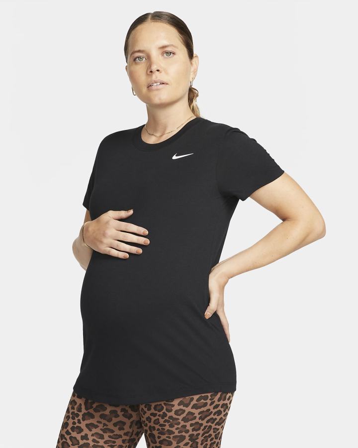 Camiseta Nike Dri-FIT (M) (Maternity) Mujer Negras Blancas | GYKFD-4013