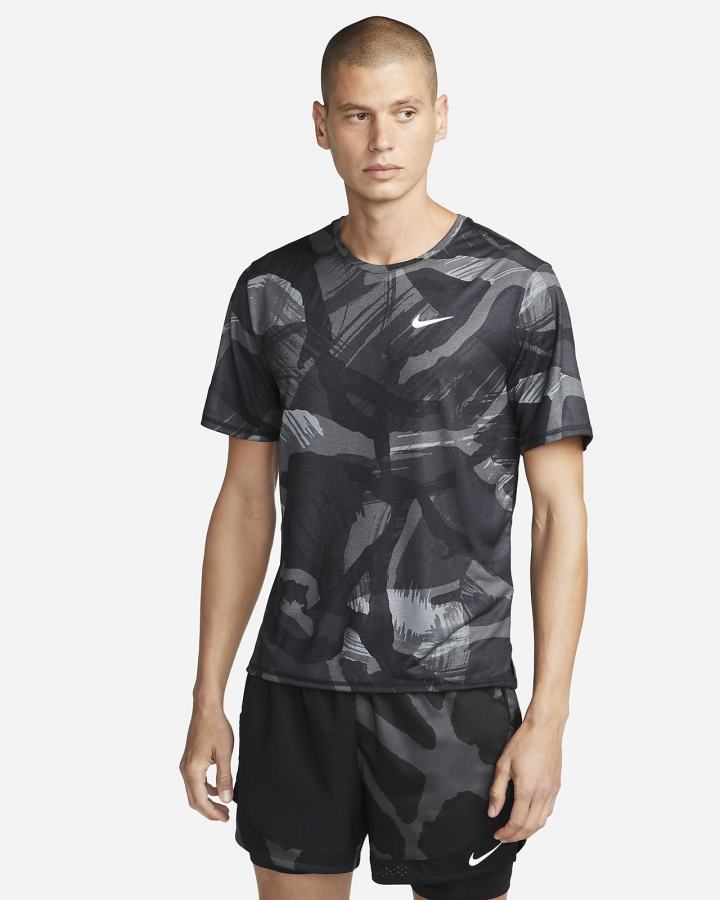 Camiseta Nike Dri-FIT Miler Short-Sleeve Camo Hombre Negras | SPOUB-1984