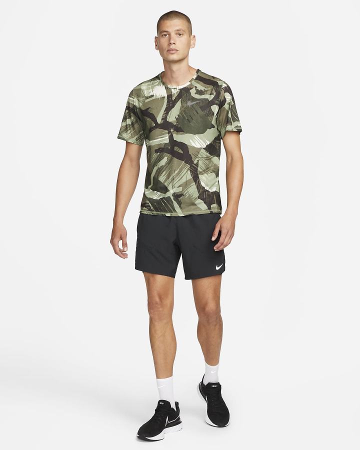 Camiseta Nike Dri-FIT Miler Short-Sleeve Camo Hombre Verde | SXRUZ-4256