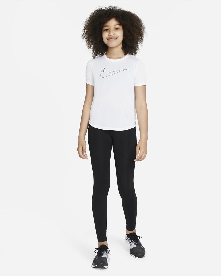 Camiseta Nike Dri-FIT One Kids Short-Sleeve Training Top (Extended Size) Niña Blancas Negras | JYHAM-1627