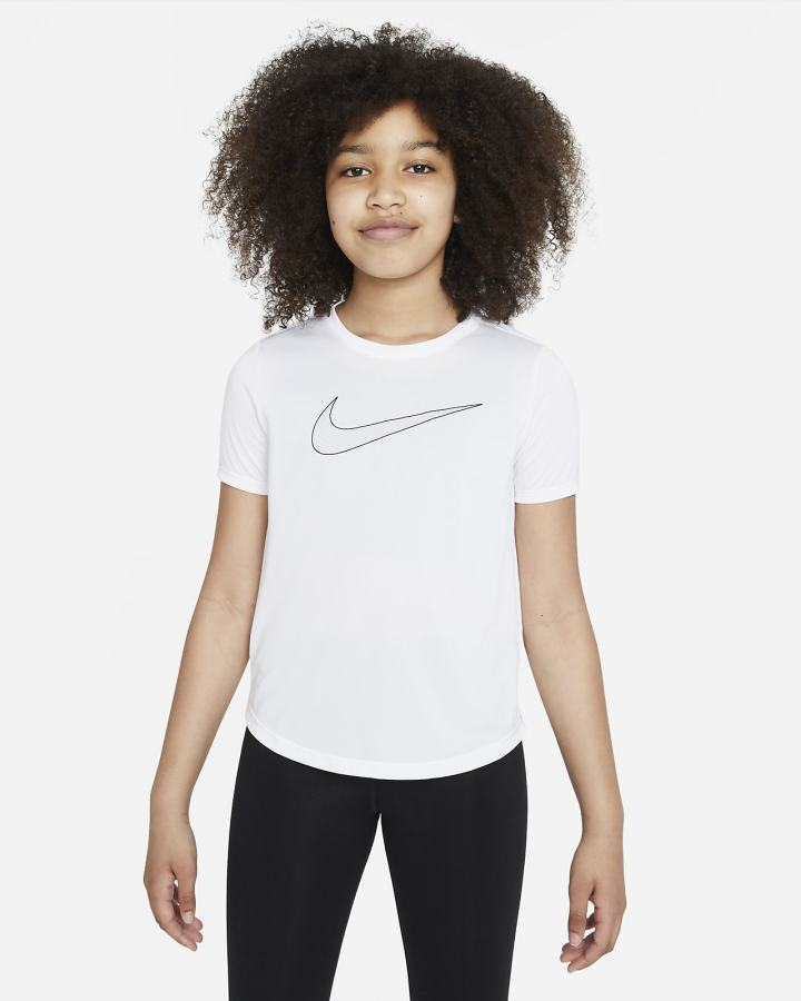 Camiseta Nike Dri-FIT One Kids Short-Sleeve Training Top (Extended Size) Niña Blancas Negras | JYHAM-1627