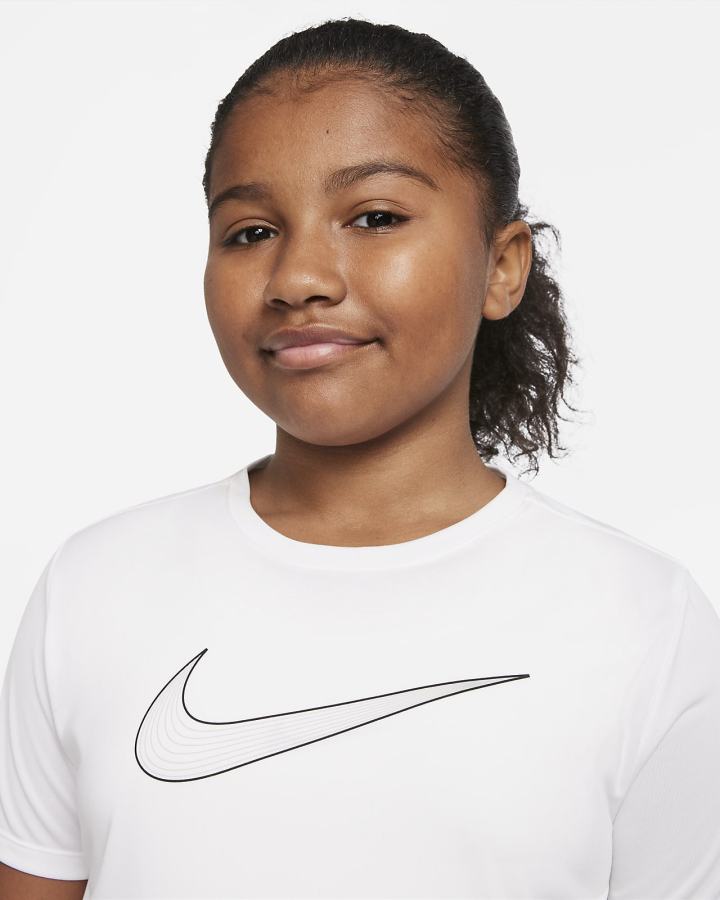 Camiseta Nike Dri-FIT One Kids Short-Sleeve Training Top (Extended Size) Niña Blancas Negras | RYFIX-3478