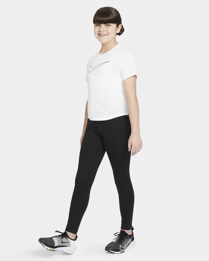 Camiseta Nike Dri-FIT One Kids Short-Sleeve Training Top (Extended Size) Niña Blancas Negras | RYFIX-3478