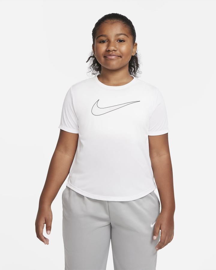 Camiseta Nike Dri-FIT One Kids Short-Sleeve Training Top (Extended Size) Niña Blancas Negras | RYFIX-3478