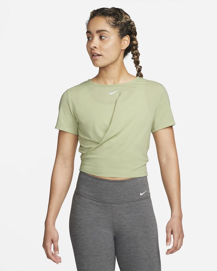 Camiseta Nike Dri-FIT One Luxe Twist Cropped Short-Sleeve Top Mujer Verde Oliva | CWXBH-7503