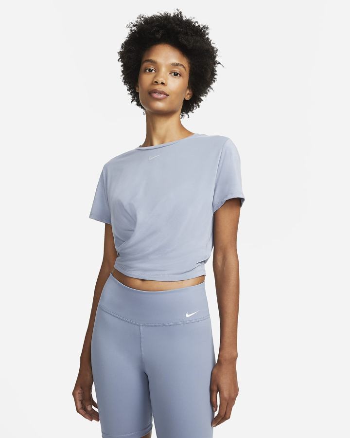 Camiseta Nike Dri-FIT One Luxe Twist Cropped Short-Sleeve Top Mujer Azules | GXKOV-1873