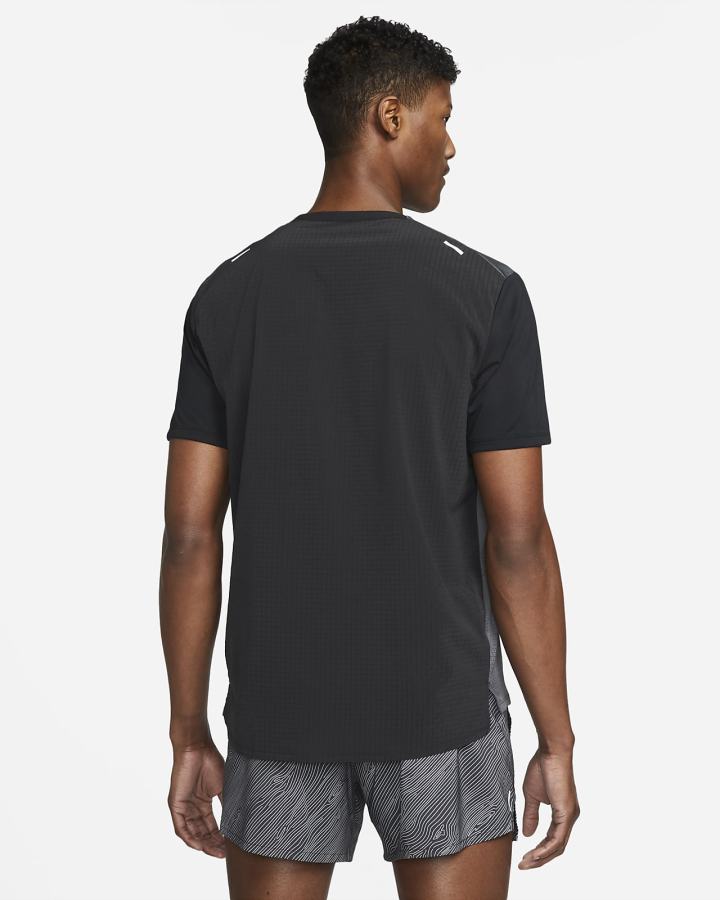 Camiseta Nike Dri-FIT Rise 365 Short-Sleeve Trail Hombre Negras Blancas | QTZMP-9085