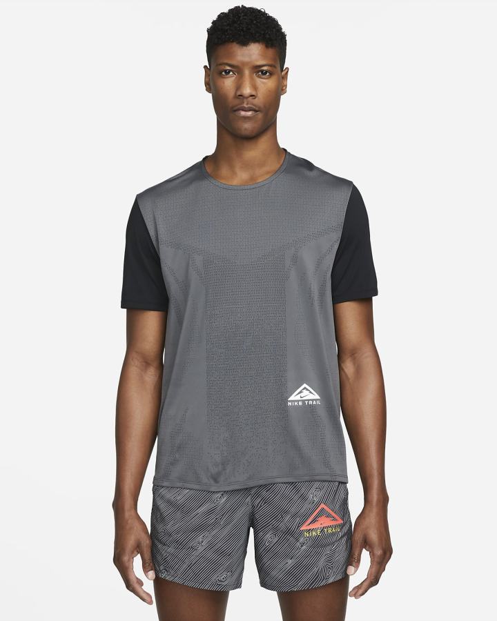 Camiseta Nike Dri-FIT Rise 365 Short-Sleeve Trail Hombre Negras Blancas | QTZMP-9085
