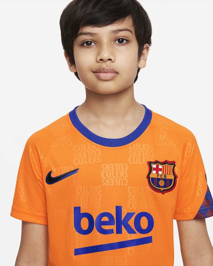 Camiseta Nike FC Barcelona Kids Dri-FIT Pre-Match Soccer Top Niño Naranjas Azul Real Negras | IXBTP-8163