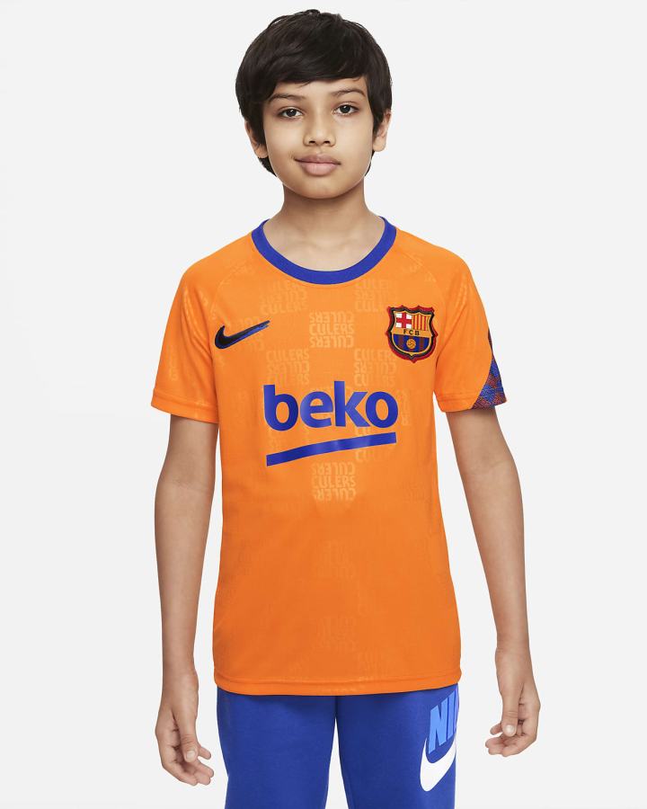 Camiseta Nike FC Barcelona Kids Dri-FIT Pre-Match Soccer Top Niño Naranjas Azul Real Negras | IXBTP-8163