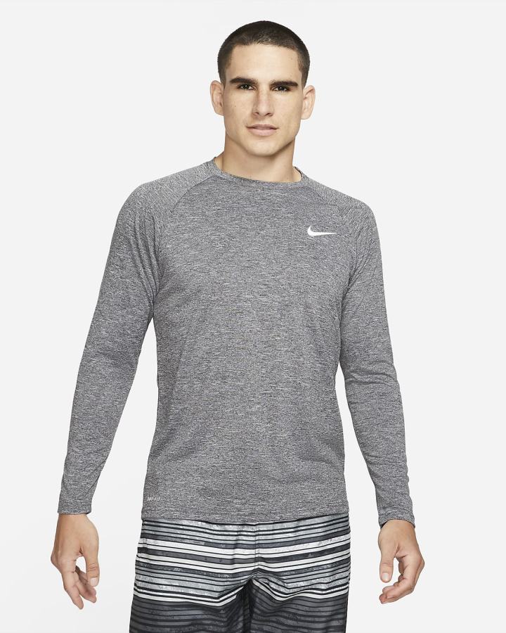 Camiseta Nike Heathered Long-Sleeve Hydroguard Swim Shirt Hombre Negras | IWDXA-4859