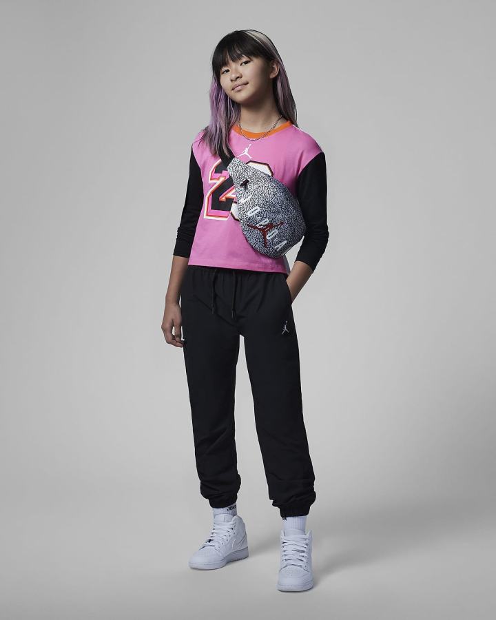 Camiseta Nike Jordan Kids New Heritage Long Sleeve Niña Rosas Blancas | YFGPA-5604