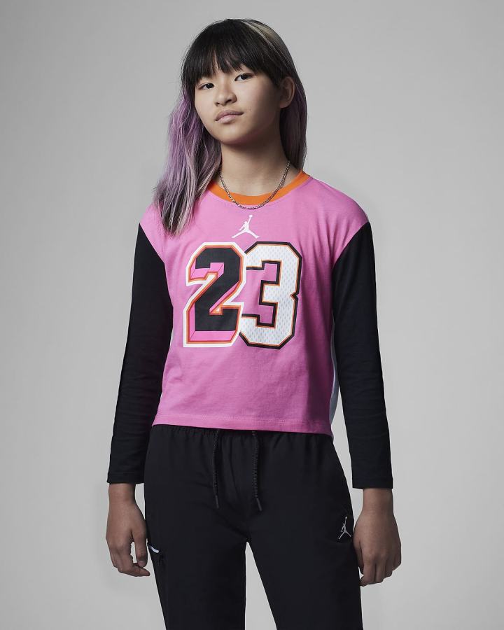Camiseta Nike Jordan Kids New Heritage Long Sleeve Niña Rosas Blancas | YFGPA-5604