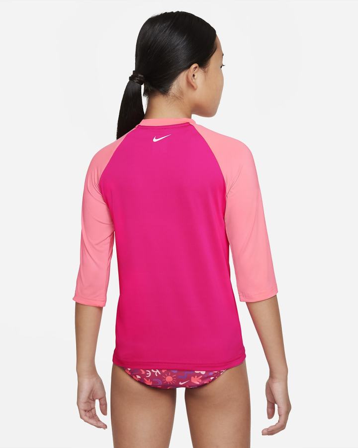 Camiseta Nike Script Logo Kids Short-Sleeve Hydroguard Niña Rosas | DSLJH-8435