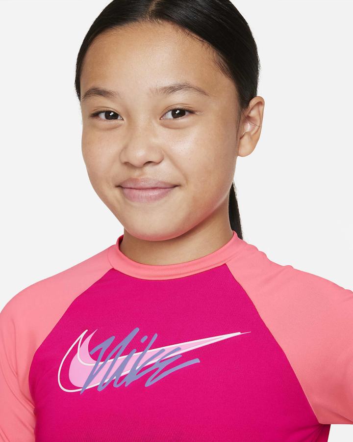 Camiseta Nike Script Logo Kids Short-Sleeve Hydroguard Niña Rosas | DSLJH-8435