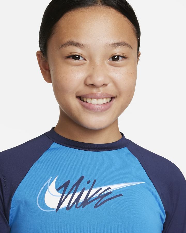 Camiseta Nike Script Logo Kids Short-Sleeve Hydroguard Niña Azules | YMJAS-5209