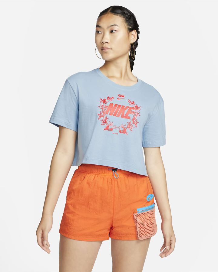 Camiseta Nike Sportswear Cropped Printed Mujer Azules | ANTPG-2186