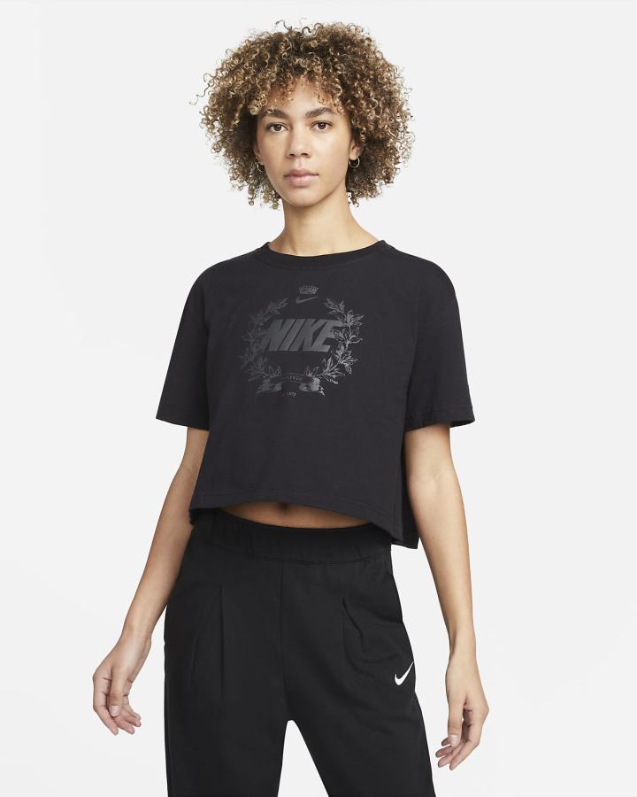 Camiseta Nike Sportswear Cropped Printed Mujer Kaki Gris | XKYGF-0245