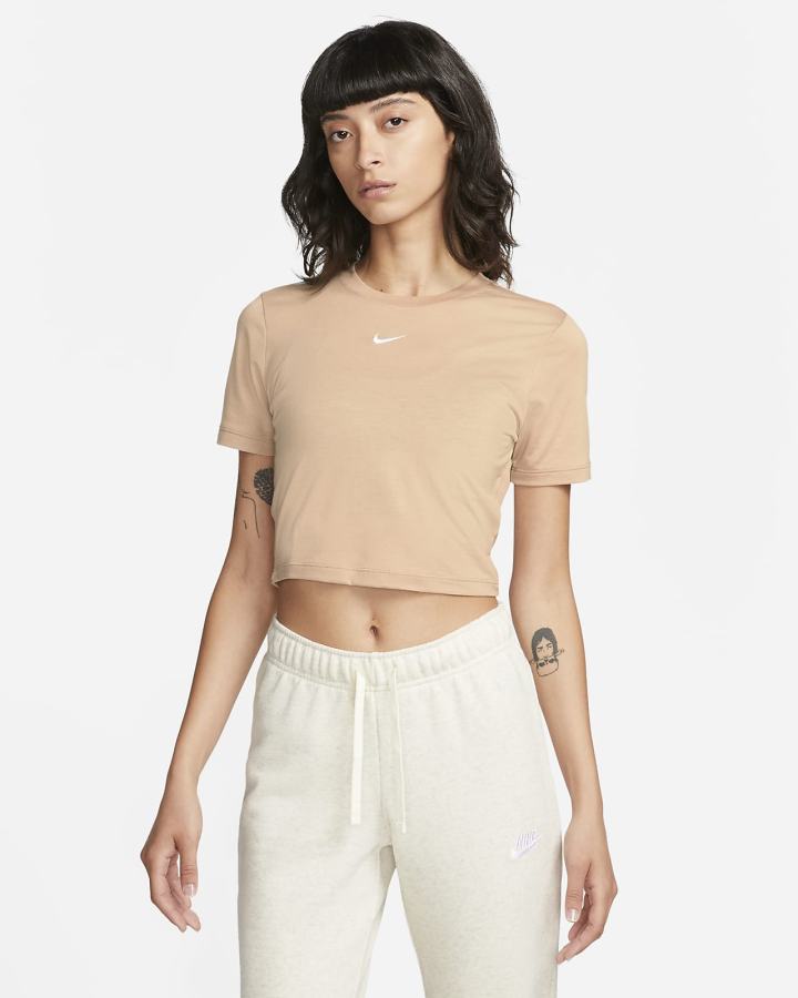 Camiseta Nike Sportswear Essential Crop Top Mujer Beige | GOECB-6045