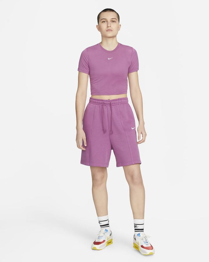 Camiseta Nike Sportswear Essential Crop Top Mujer Burdeos Claro Blancas | LNBZE-5672