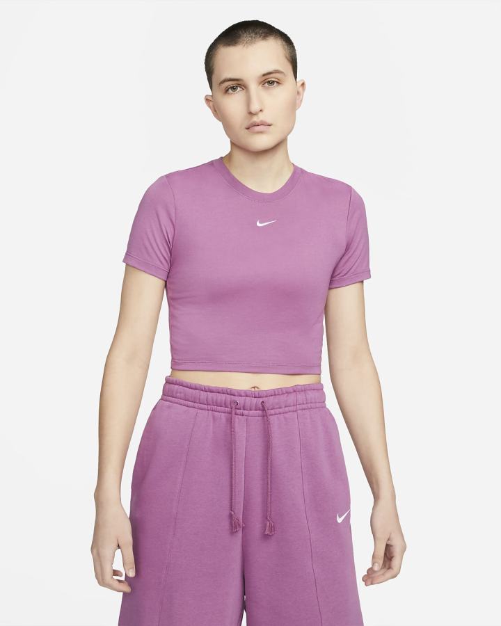 Camiseta Nike Sportswear Essential Crop Top Mujer Burdeos Claro Blancas | LNBZE-5672
