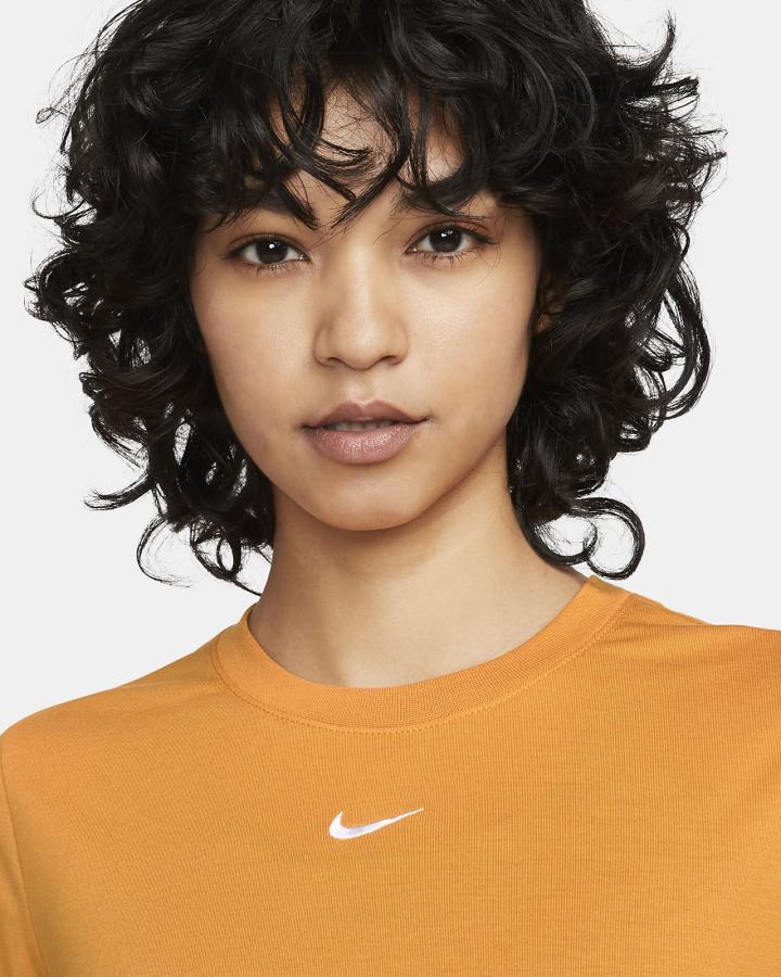 Camiseta Nike Sportswear Essential Crop Top Mujer Amarillo Oscuro Blancas | MAEWJ-6237