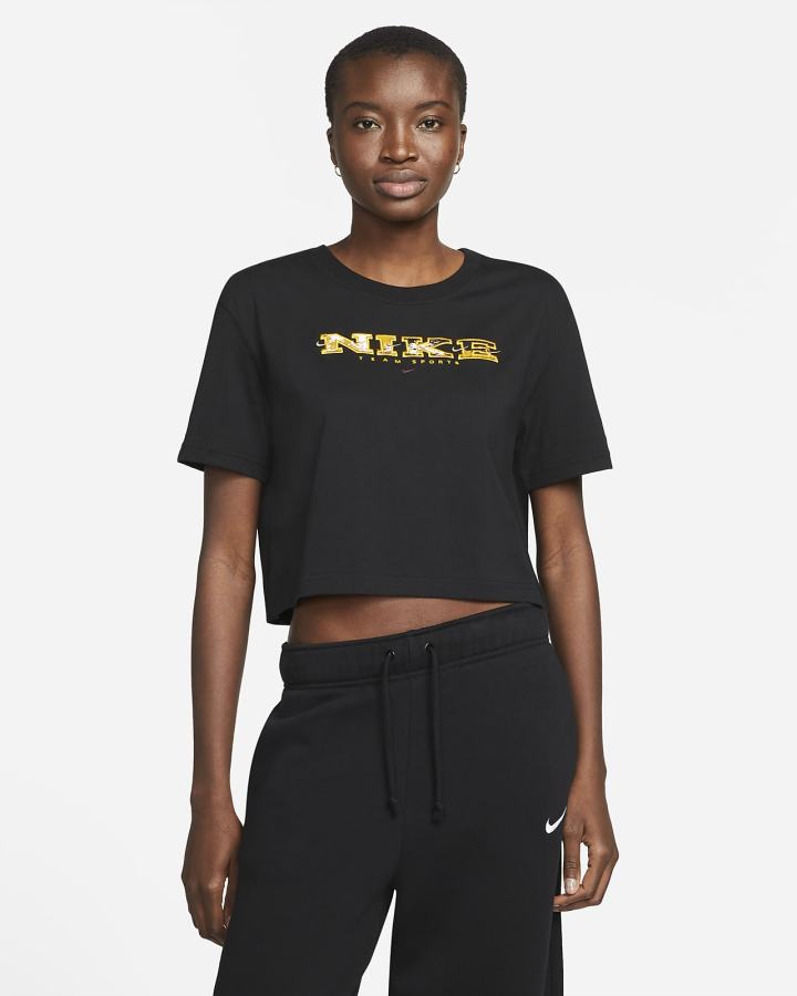 Camiseta Nike Sportswear Essential Cropped Mujer Negras | TJVUN-2589