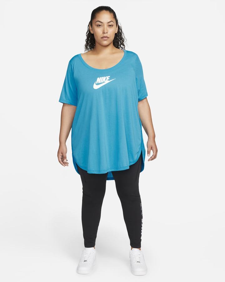 Camiseta Nike Sportswear Essential Tunic (Plus Size) Mujer Azules Blancas | IWOBK-3648