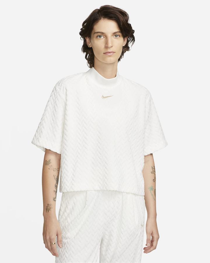 Camiseta Nike Sportswear Everyday Modern Allover Jacquard Boxy Top Mujer Blancas | ICJYS-6532