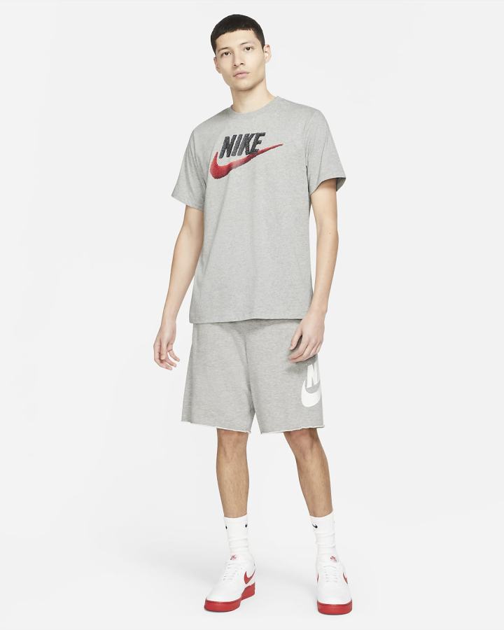 Camiseta Nike Sportswear Hombre Gris Oscuro Negras Rojas | OFQKD-4067