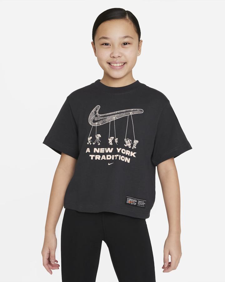 Camiseta Nike Sportswear Kids Boxy Niña Negras | LSKDM-3815