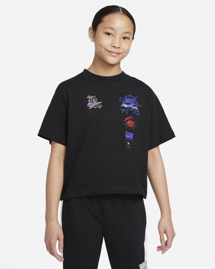 Camiseta Nike Sportswear Kids Boxy Niña Negras | XHSZJ-5417
