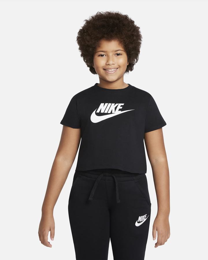 Camiseta Nike Sportswear Kids Cropped Niña Negras | JNYKI-6419