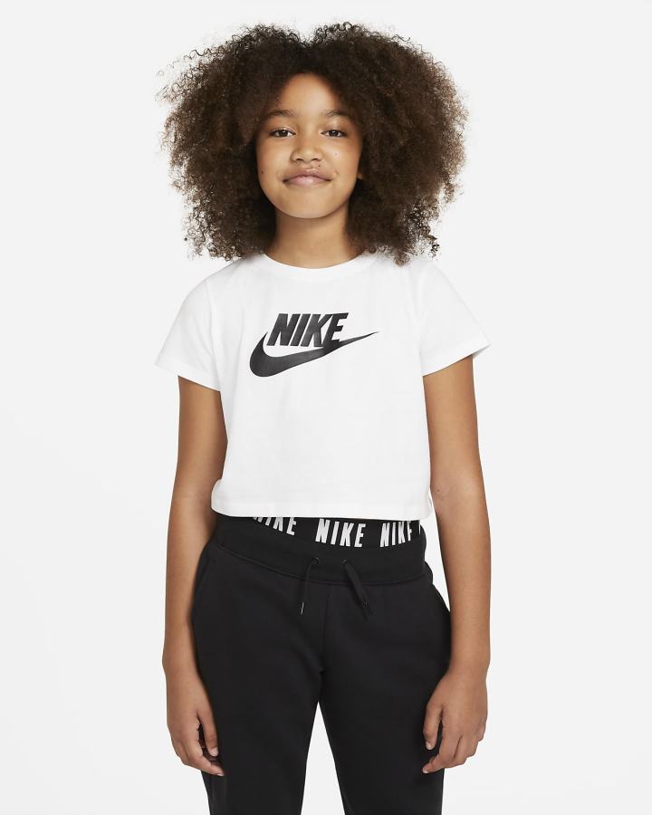 Camiseta Nike Sportswear Kids Cropped Niña Blancas Negras | ZPIVD-3108