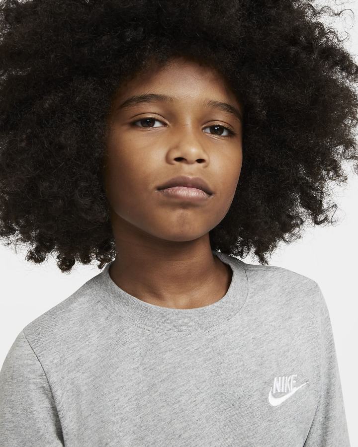 Camiseta Nike Sportswear Kids Long-Sleeve Niño Gris Oscuro Blancas | GTNBH-5604
