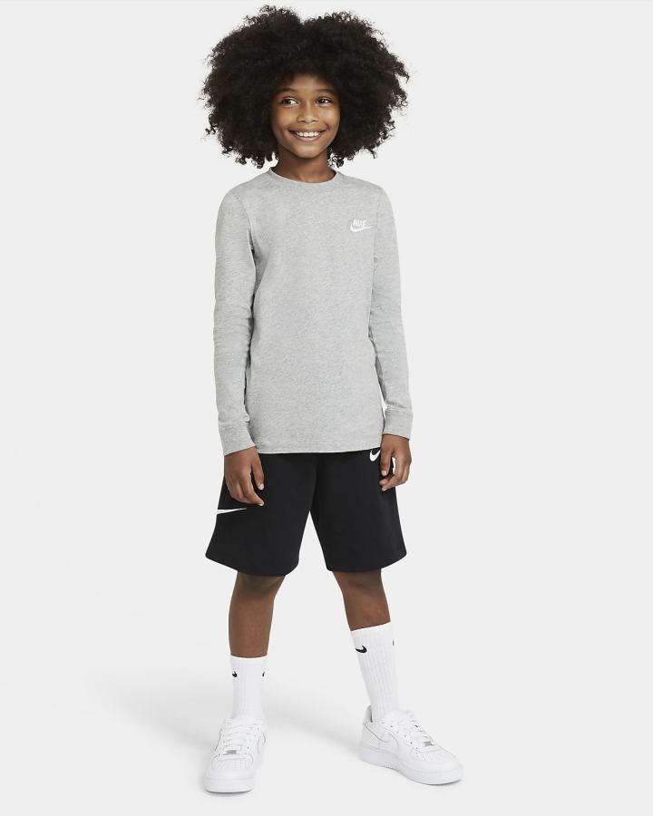 Camiseta Nike Sportswear Kids Long-Sleeve Niño Gris Oscuro Blancas | GTNBH-5604