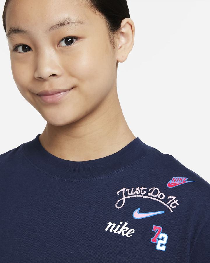 Camiseta Nike Sportswear Kids Niña Azul Marino Rosas | MNTXK-0472
