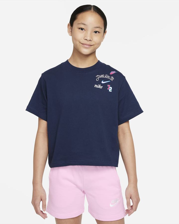 Camiseta Nike Sportswear Kids Niña Azul Marino Rosas | MNTXK-0472