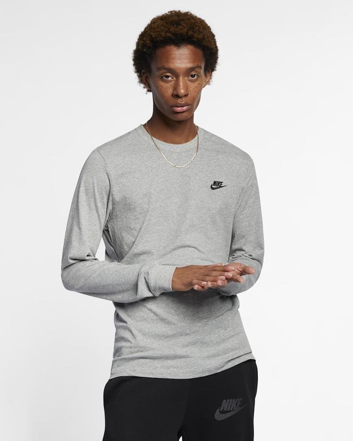Camiseta Nike Sportswear Long-Sleeve Hombre Gris Oscuro Negras | FTMYN-6453