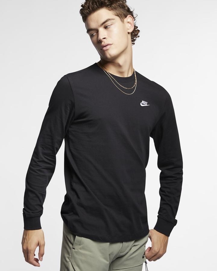 Camiseta Nike Sportswear Long-Sleeve Hombre Negras Blancas | PINGS-4587