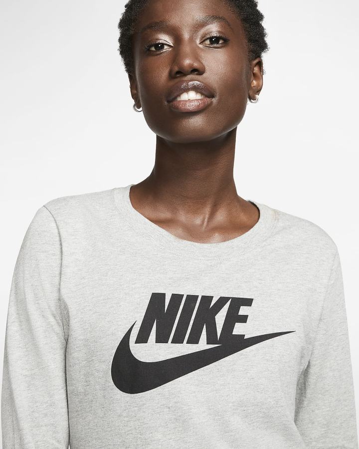 Camiseta Nike Sportswear Long-Sleeve Mujer Gris Oscuro Negras | DEVNY-9205