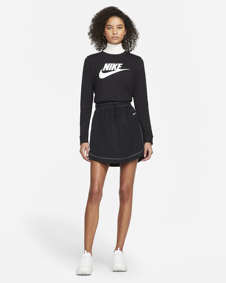 Camiseta Nike Sportswear Long-Sleeve Mujer Negras Blancas | JKCNA-4609