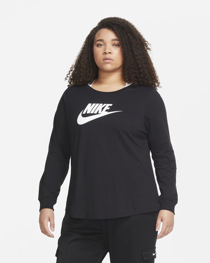 Camiseta Nike Sportswear Long-Sleeve Mujer Negras Blancas | QMLGN-3976